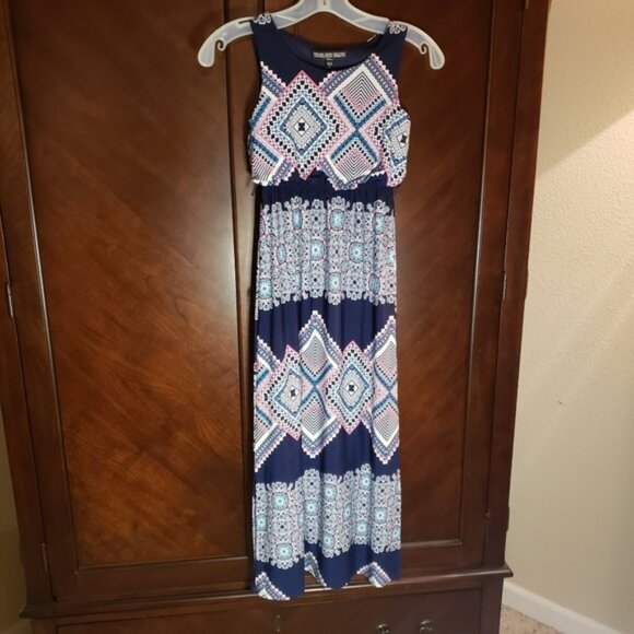 🌺 Girls navy Geometric print Maxi dress - Picture 1 of 6